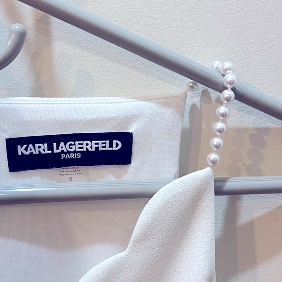 Karl Lagerfeld White Dress Pearl Straps Wedding Bridal Office Engagement Size 0 - Picture 2 of 6